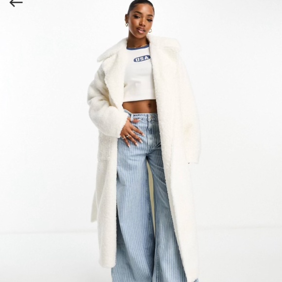 Frolic fluffy longline wrap coat - Light Cream - Picture 1 of 3